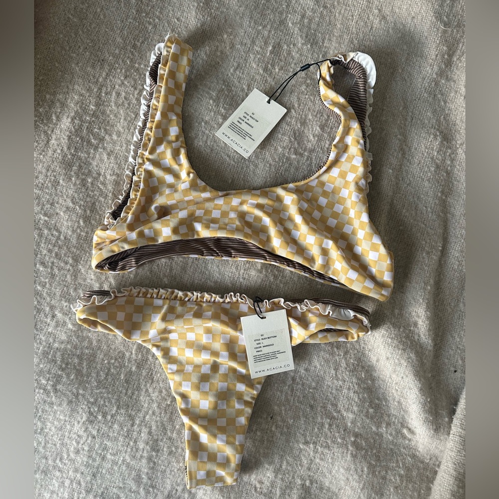 Acacia swimwear peach top and Rudy bottom in marigold